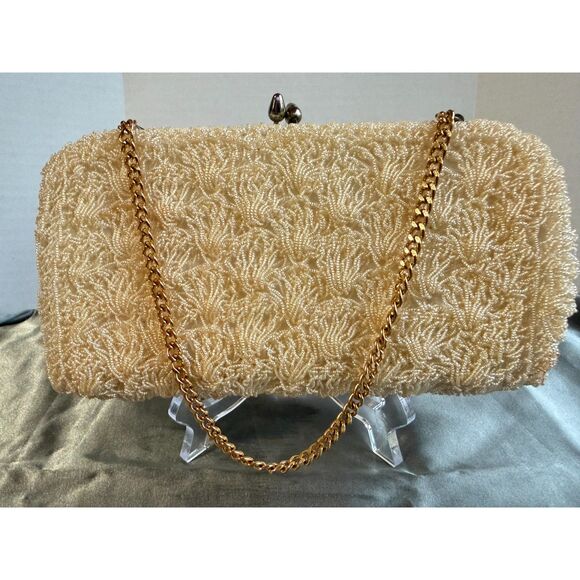 Vintage 1950s Beaded Clutch Purse Japan by Metal Montréal Evening Bag - Picture 1 of 8